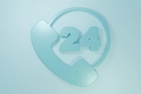 Blue Telephone 24 hours support icon isolated on blue background. All-day c.. Stock Illustration