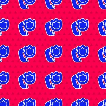 Blue Telephone handset with security shield icon isolated seamless pattern on イラスト素材