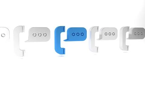 Blue Telephone with speech bubble chat icon isolated on white background. S.. Stock Illustration