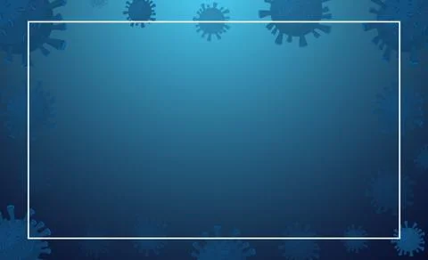 Blue template with coronavirus molecules and a white border. Covid-19 concept Stock Illustration