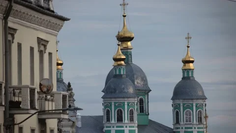 Blue temple on background of city in winter. Stock Footage 136362202