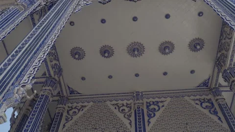 Blue Temple Ceiling Interior - Wat Pak Nam Khaem Nu - Chanthaburi - Thailand - Stock Footage 337751943