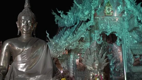 Blue Temple made of Pure Silver with Silver Ongbak Buddha Statue Stock-Footage 124211039