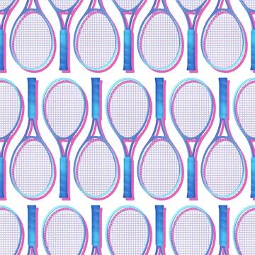 Blue tennis rackets seamless pattern illustration. Stock Illustration