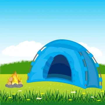 Blue tent on glade Stock Illustration