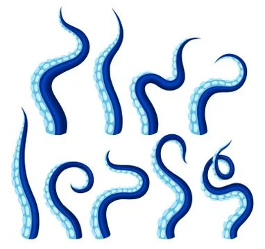Blue tentacles of an octopus. Vector illustration on white background. Stock Illustration