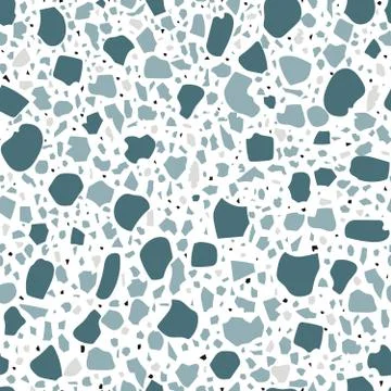 Blue terrazzo flooring vector seamless pattern. Venetian-style classic Italia Stock Illustration