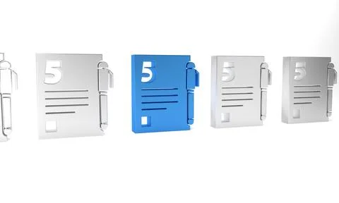 Blue Test or exam sheet and pen icon isolated on white background. Test pap.. Stock Illustration