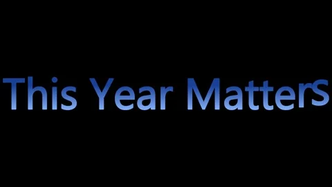 Blue text animation displaying year matters phrase on black background with Stockbeeldmateriaal 344411912