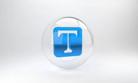 Blue Text icon isolated on grey background. Glass circle button. 3D render il Stock Illustration