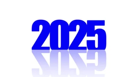 Blue text numbers 2025 on a white background with transition and reflection.. Stock Footage 290075152