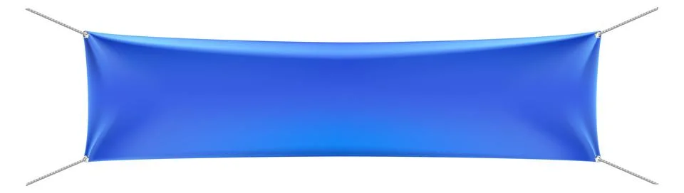 Blue textile banner hanging on strings. Realistic color mockup 스톡 일러스트