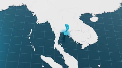 Blue Thailand 3d map with pointer pin surrounded with other countries in white Stock Footage 318172022