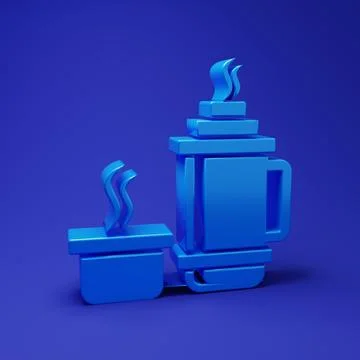 Blue Thermos container icon isolated on blue background. Thermo flask icon... Stock Illustration