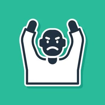 Blue Thief surrendering hands up icon isolated on green background. Man Stock Illustration