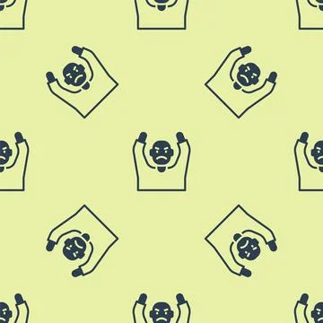 Blue Thief surrendering hands up icon isolated seamless pattern on yellow Stock Illustration