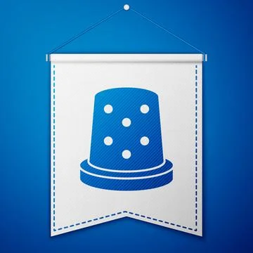 Blue Thimble for sewing icon isolated on blue background. White pennant template Stock Illustration