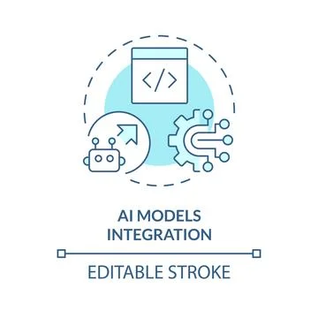 Blue thin line icon AI models integration concept Stock Illustration