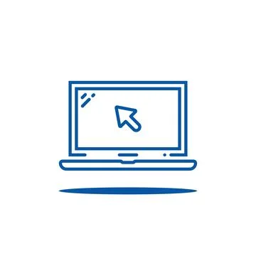 Blue thin line laptop with cursor Stock Illustration