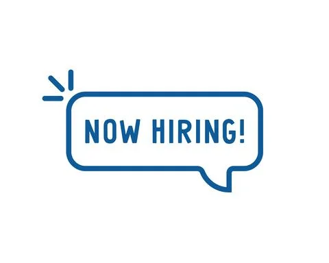 Blue thin line now hiring bubble Stock Illustration