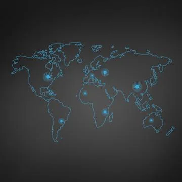 Blue thin line World map contour. education infographic element. stroke flat Stock Illustration