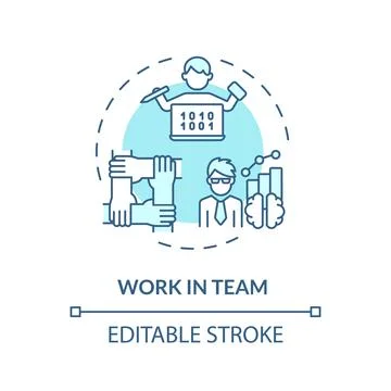 Blue thin linear icon work in team concept 스톡 일러스트