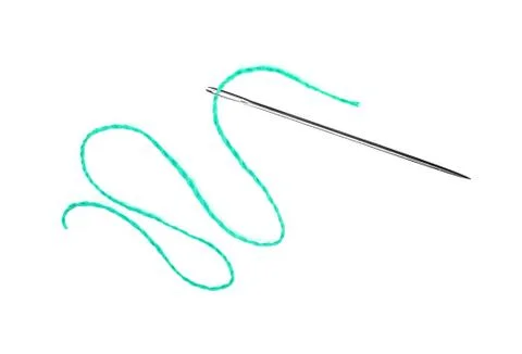 Blue thread and needle isolated on white Foto stock