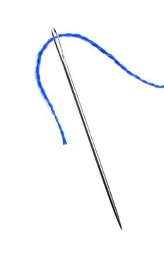 Blue thread and needle isolated on white Stock Photos
