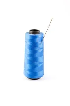 Blue thread and needle Stock-Fotos