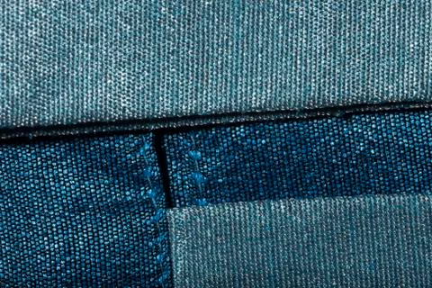 Blue thread fabric pattern macro closeup Stock Photos