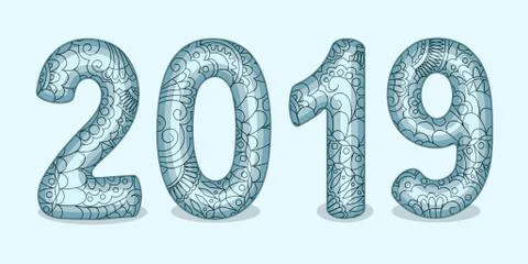 Blue three-dimensional patterned 2019 Stock Illustration