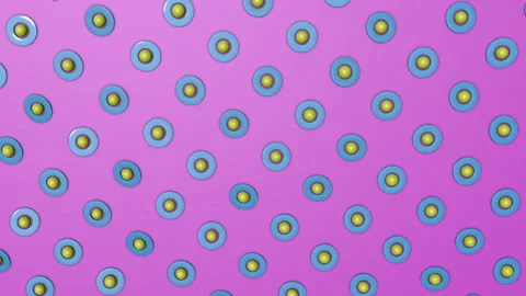 Blue three-dimensional rings and yellow spheres rotate on a purple background. a Stock Footage 100524379