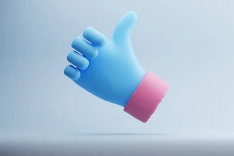Blue thumbs-up studio shot, approval, pastel background, website graphic Stock Illustration