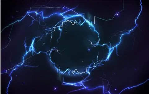 Blue thunder bolt light and electric energy circle Illustrazione stock