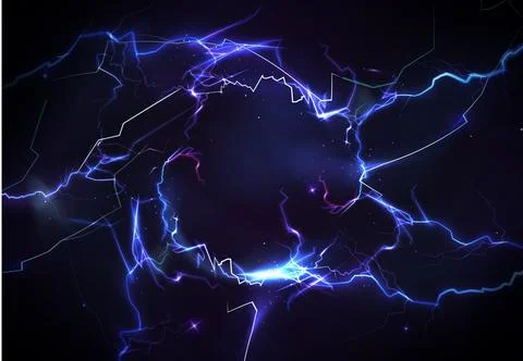 Blue thunder bolt light and electric energy circle Illustrazione stock