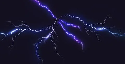 Blue thunder bolt light and electric energy discharge in form of circle on black Illustrazione stock