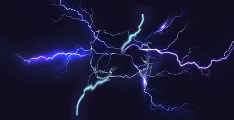 Blue thunder bolt light and electric energy discharge in form of circle on black 스톡 일러스트