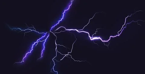 Blue thunder bolt light and electric energy discharge in form of circle on black Illustrazione stock
