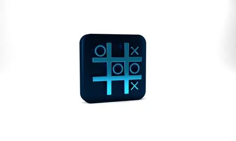 Blue Tic tac toe game icon isolated on grey background. Blue square button. 3d Stock Illustration