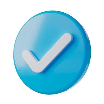Blue Tick 3D Icon. Right, Approval Sign rounded icon 3D Illustration Illustrazione stock
