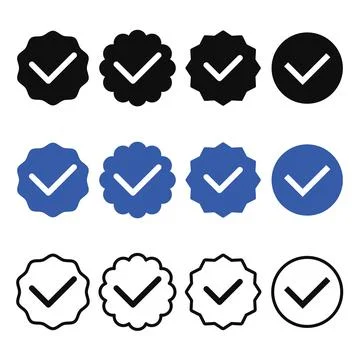 Blue tick verified badge icon social media official account sign symbol Stock Illustration