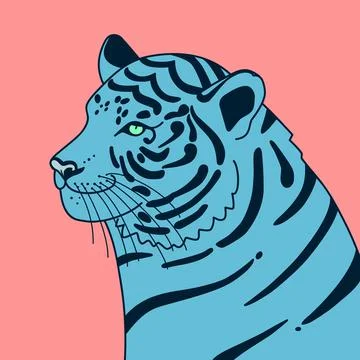 Blue tiger on a pink background Stock Illustration