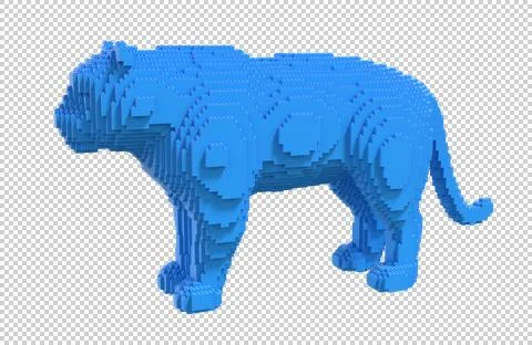 Blue tiger from plastic blocks on a transparent background. Stock Illustration