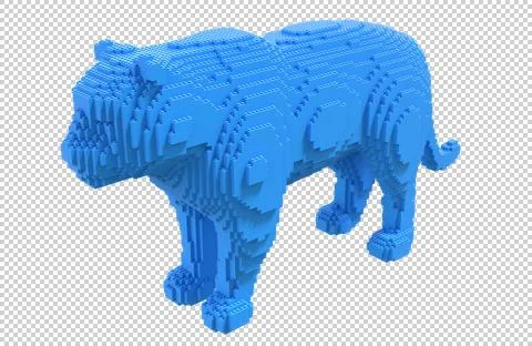 Blue tiger from plastic blocks on a transparent background. Stock Illustration