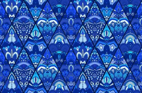Blue Tile Background FLoral Pattern Stock Illustration