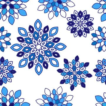 Blue Tile Floral Repeat Pattern Background Design Stock Illustration