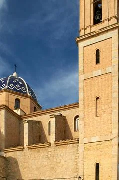 Blue tiled dome and bell tower of the Nuestra Senora del Consuelo church agai Stock Photos