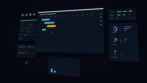 Blue Tilted Down Project Management View Dark UI Loop 動画素材 342603534