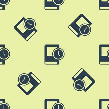 Blue Time for book icon isolated seamless pattern on yellow background. Vector 스톡 일러스트