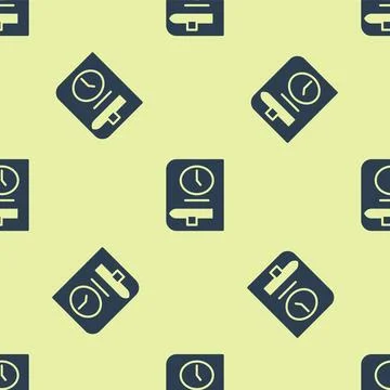 Blue Time for book icon isolated seamless pattern on yellow background. Vector Illustrazione stock